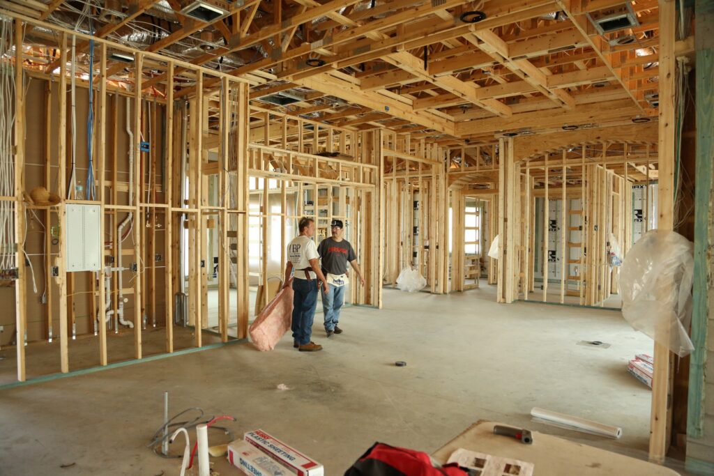 Construction site with two workers